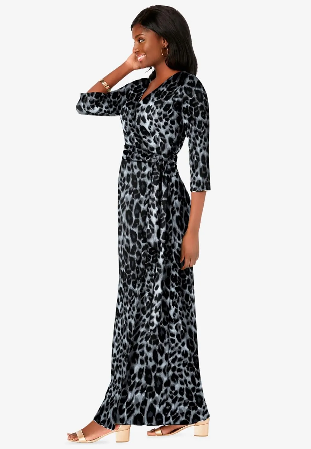 Jessica London Women's Plus Size Stretch Knit Faux Wrap Maxi Dress