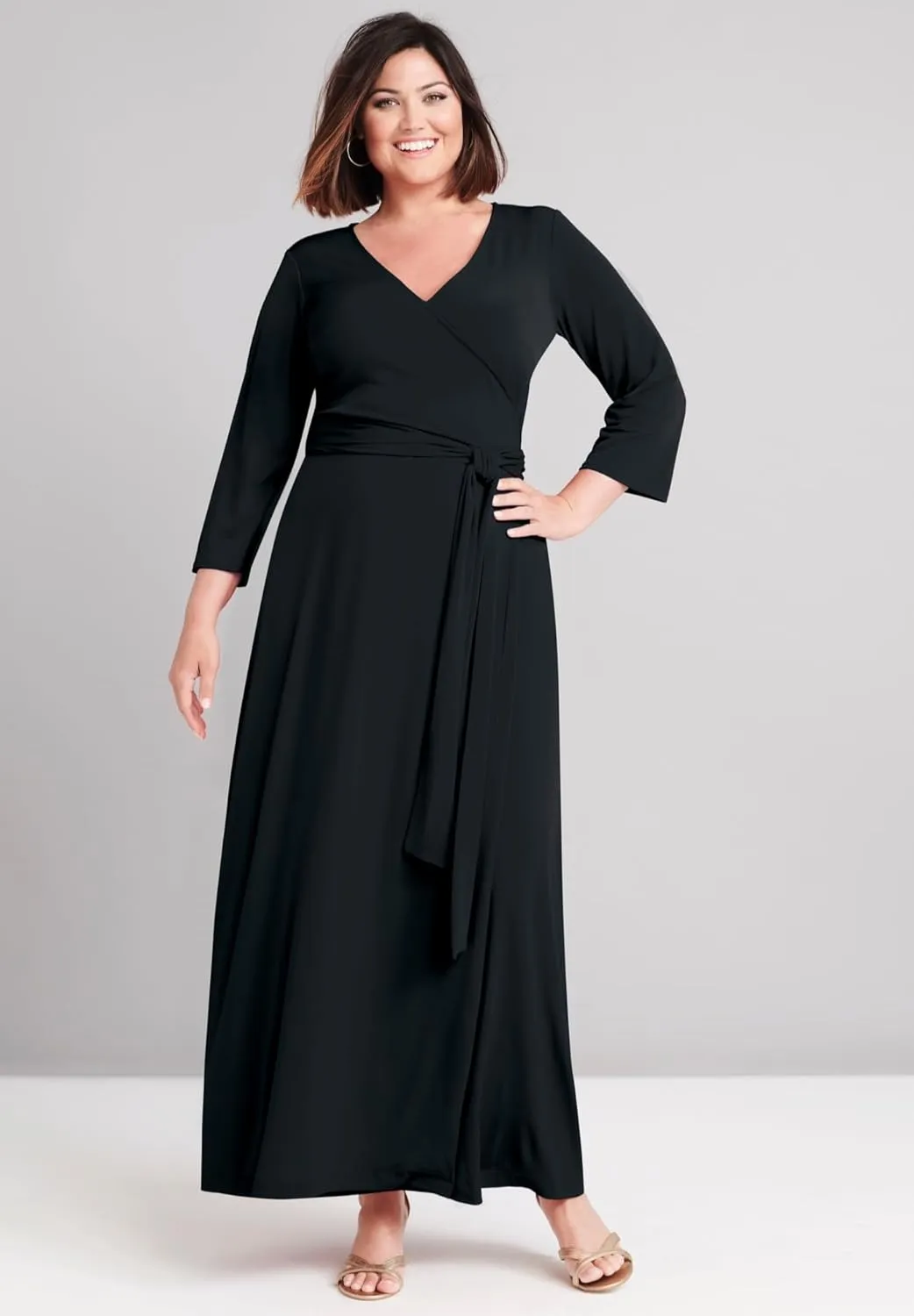 Jessica London Women's Plus Size Stretch Knit Faux Wrap Maxi Dress
