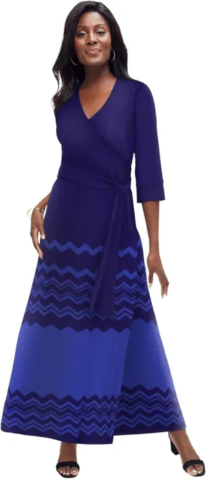 Jessica London Women's Plus Size Stretch Knit Faux Wrap Maxi Dress