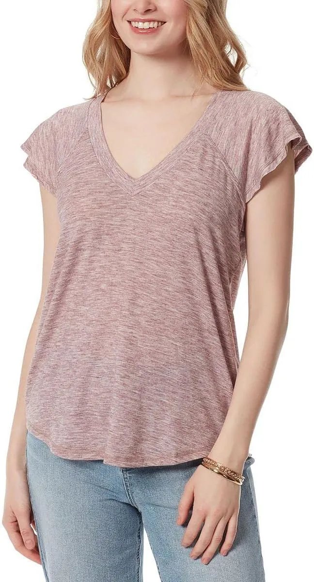 Jessica Simpson Womens Gracie Flutter Sleeve V-Neck T-Shirt