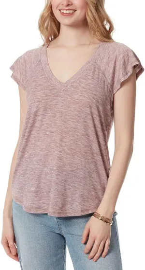 Jessica Simpson Womens Gracie Flutter Sleeve V-Neck T-Shirt
