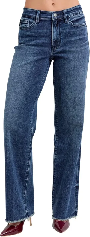 Judy Blue Women's Mid-Rise Tinted Wide Leg Jeans with Raw Hems