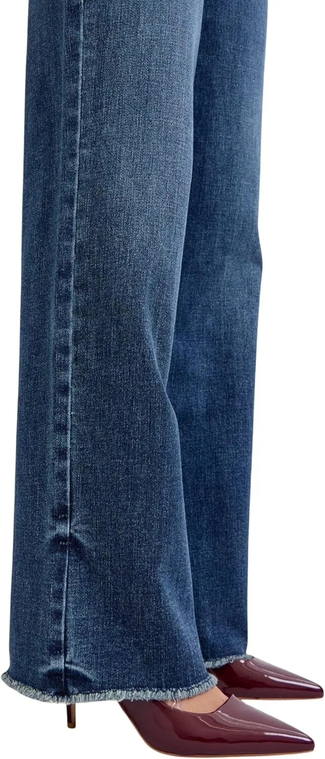 Judy Blue Women's Mid-Rise Tinted Wide Leg Jeans with Raw Hems