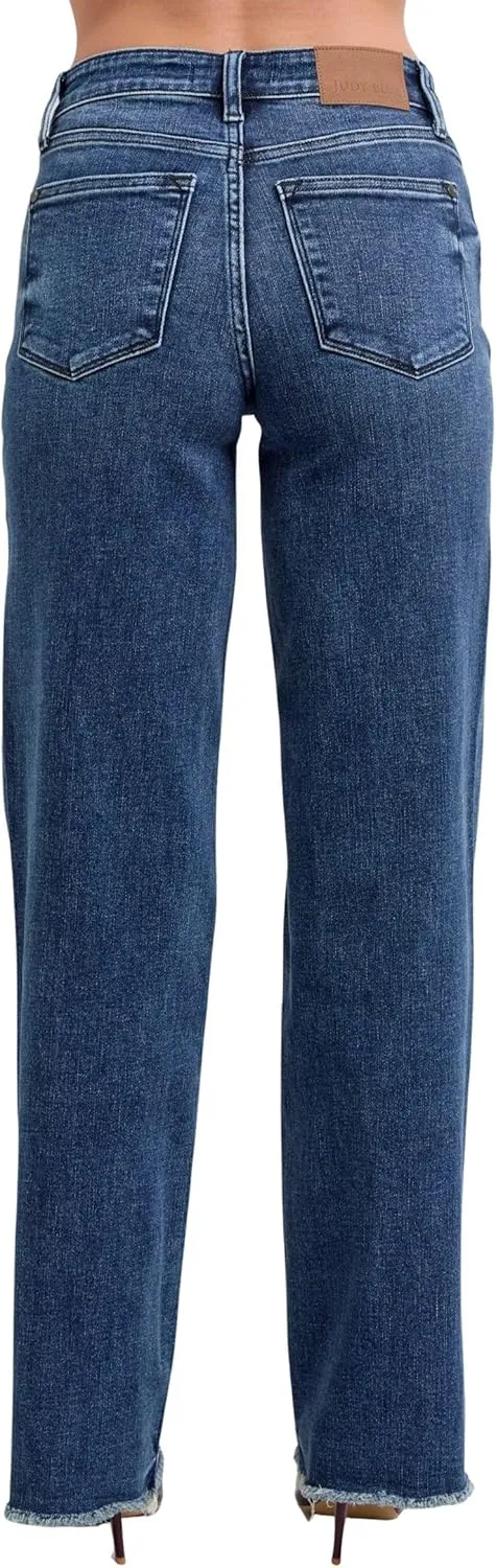 Judy Blue Women's Mid-Rise Tinted Wide Leg Jeans with Raw Hems