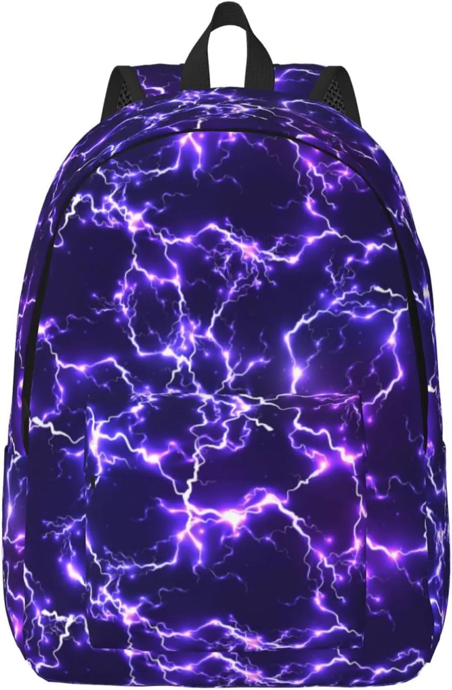 Kids Backpack for Boys, Lightning Backpack for Boys, Purple Lightning Boys Backpack, Big Student Backpack for Teen Boys, Middle High College School Travel Laptop Computer Backpack, 17.7 Inch
