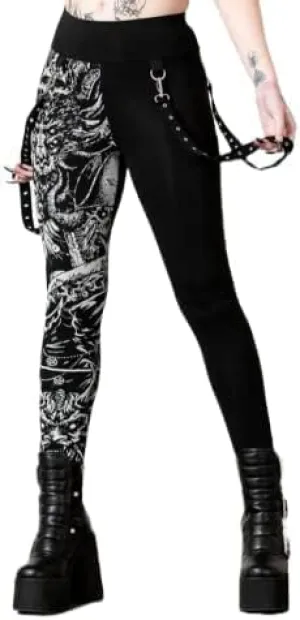 Killstar Amnesia Leggings Black Satanic Snake Pentagram Goth Punk-XL