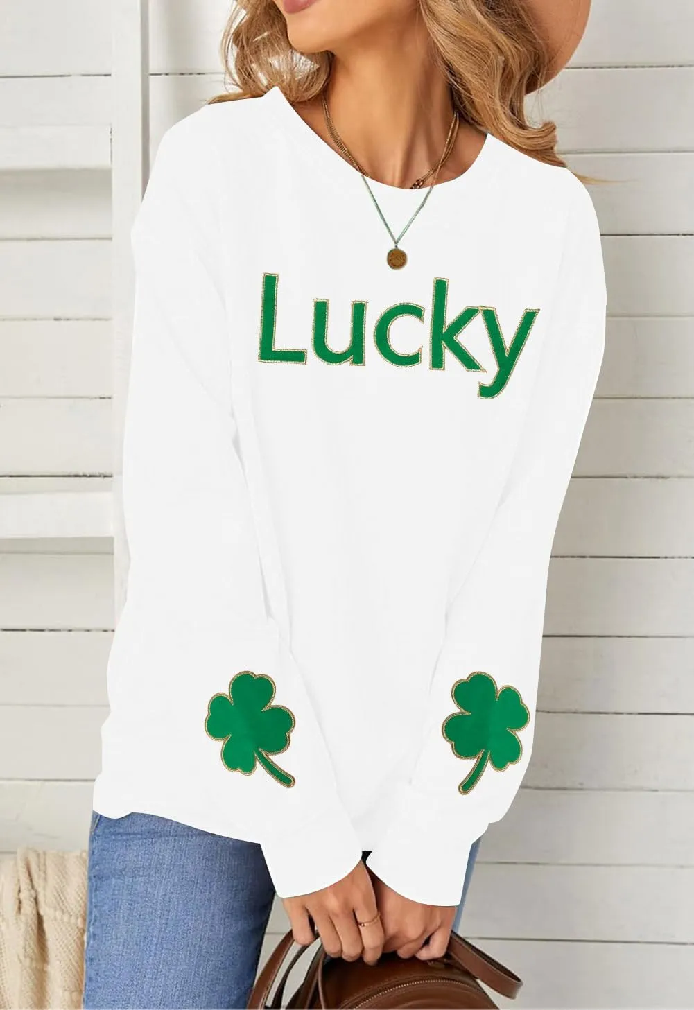 KNEYATTA St. Patrick's Day Sweatshirt Women Lucky Clover Sweatshirts Shamrock Pullover Long Sleeve Graphic Tops