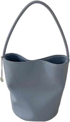 Korean Women Soft PU Leather Shoulder Bag Simple Solid Color Large Capacity Bucket Bag Casual Shopping Handbag