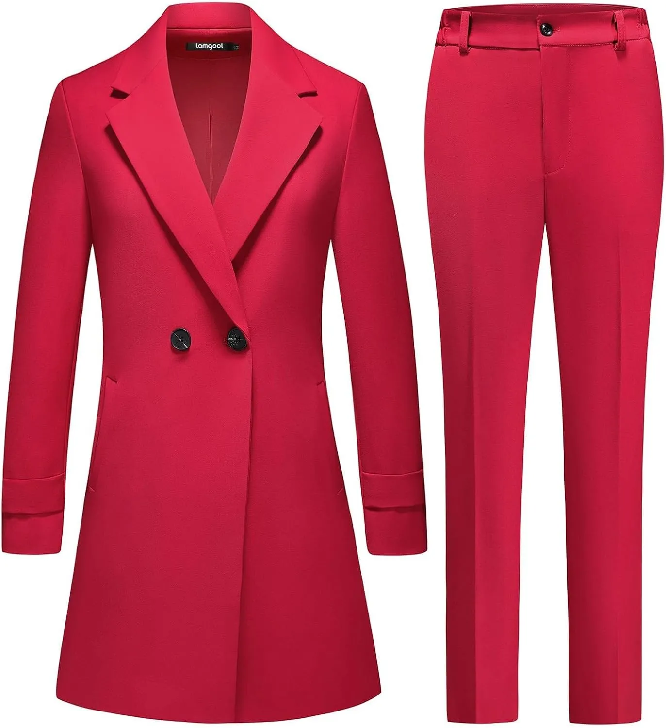 Lamgool Women's Suit 2 Piece Long Blazer Set Ladies Jacket Pantsuit Casual Outfits for Fall