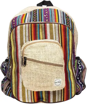 Large Boho Hippie Hemp Backpack - Lightweight Multi-Pocket Bookbag for College, Travel, and Hiking, Fits up to 15.6" Laptop, For Men and Women