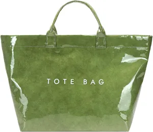 Large Capacity PVC Top Handle Bag for Women with Stylish Letter Print Handbag Kraft Paper Bag for Office and Daily Use