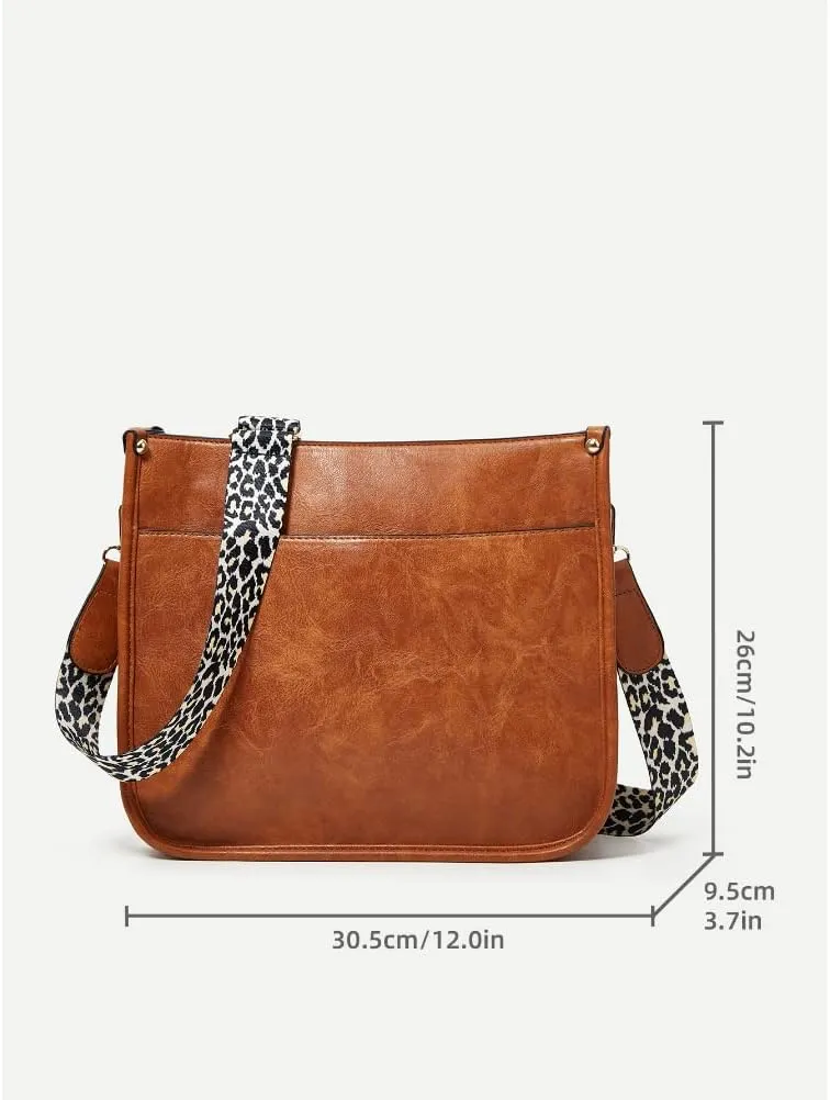 Large Capacity Shoulder for Women, Hobo Crossbody Leopard Strap Purse