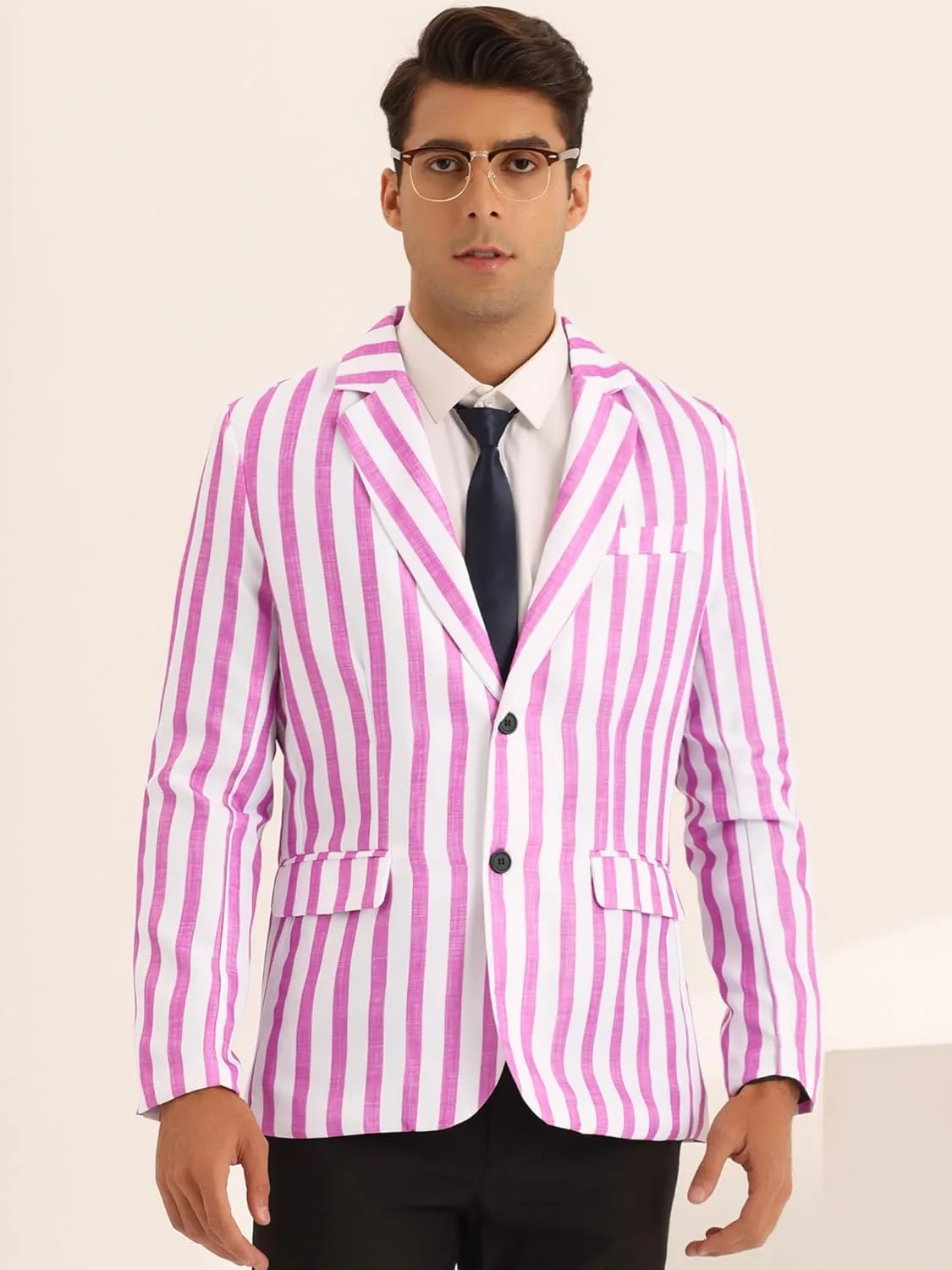 Lars Amadeus Striped Sports Coat for Men's Notch Lapel Color Block Stripes Pattern Blazer