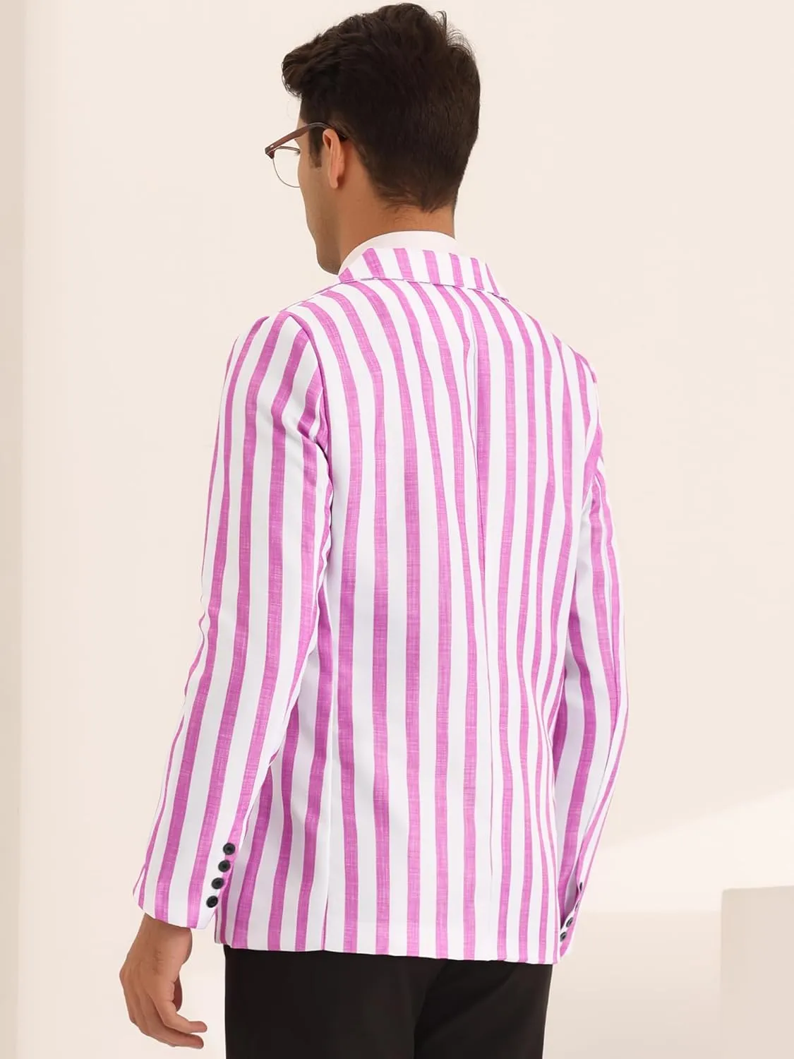 Lars Amadeus Striped Sports Coat for Men's Notch Lapel Color Block Stripes Pattern Blazer