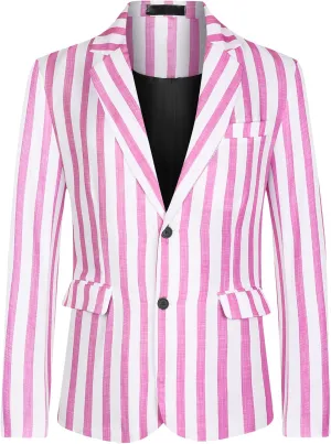 Lars Amadeus Striped Sports Coat for Men's Notch Lapel Color Block Stripes Pattern Blazer