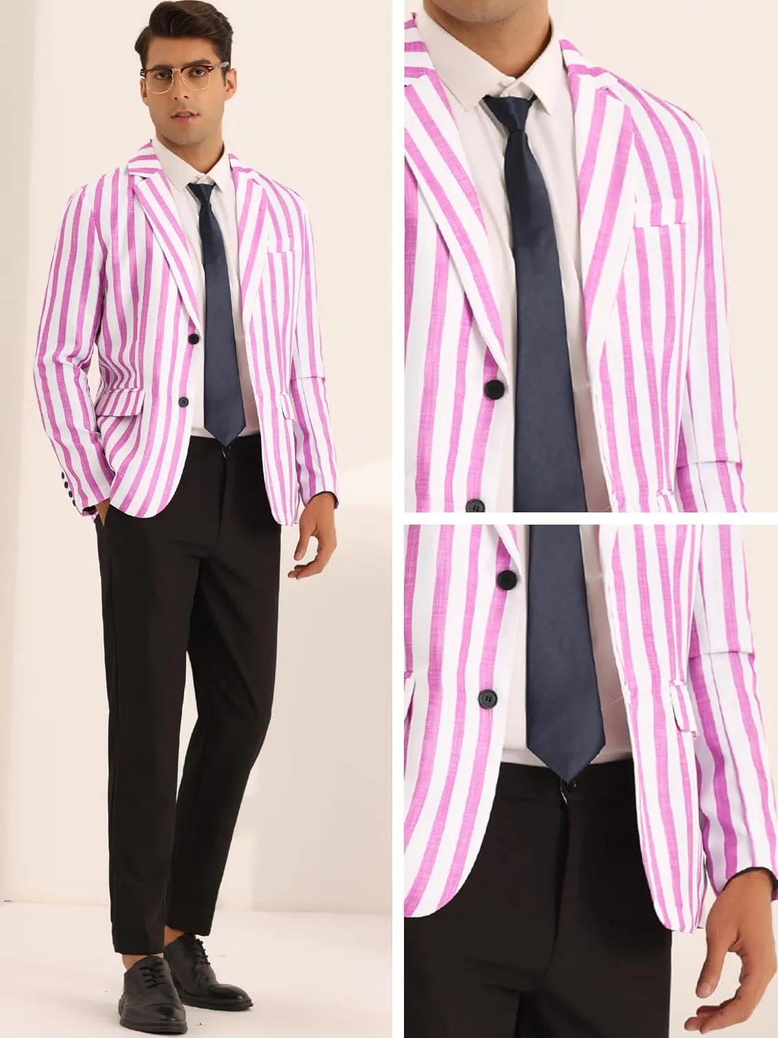 Lars Amadeus Striped Sports Coat for Men's Notch Lapel Color Block Stripes Pattern Blazer