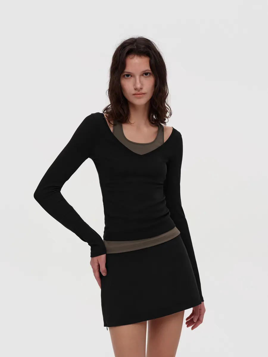 Layered Illusion Ribbed Knit Long Sleeve