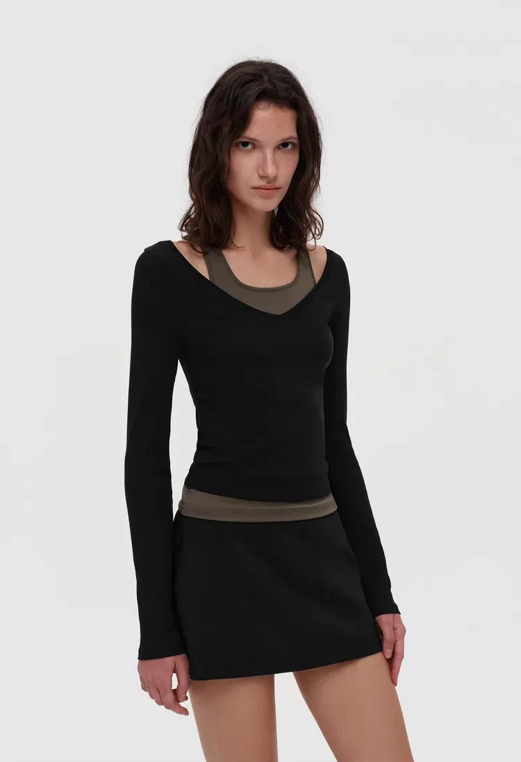 Layered Illusion Ribbed Knit Long Sleeve