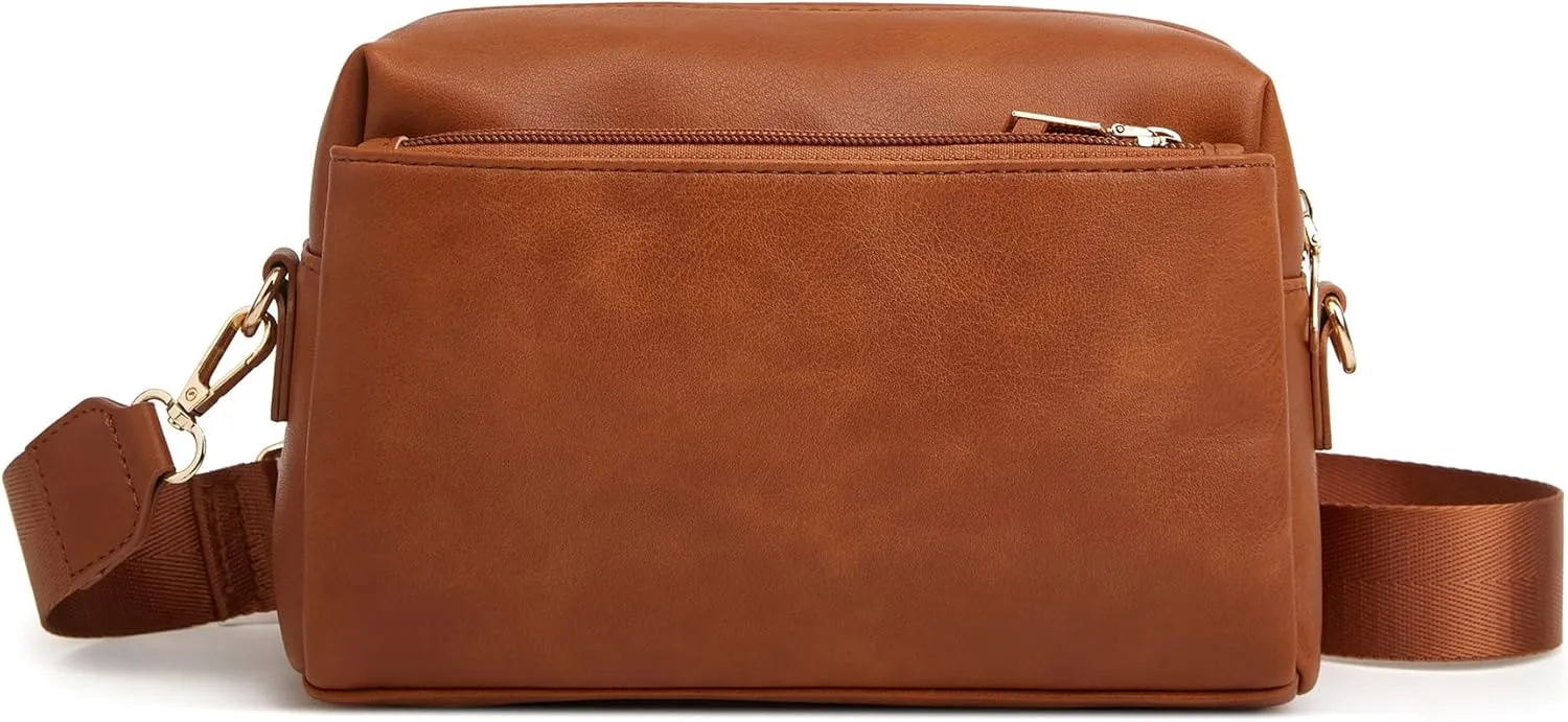 Leather Crossbody Women, Small Shoulder for Ladies, Wide strap Simple Square Purse