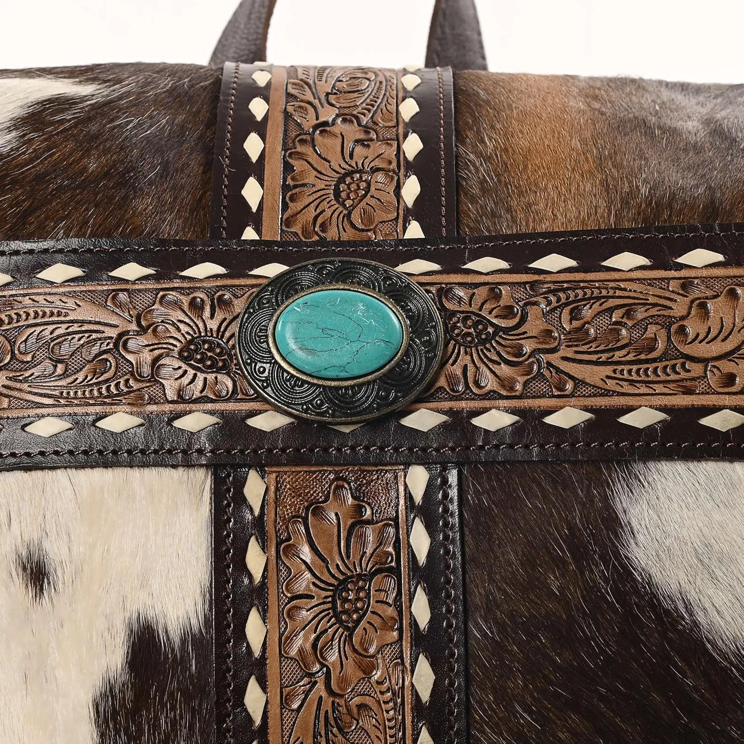 Leather Laptop Backpack Purse for Women Cowhide Hair on Genuine Leather Bag Hand Tooled Western Design Ladies Shoulder Bag for Travel Fashion Daily Use