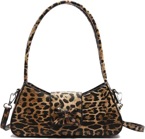Leopards Print PU Leather Shoulder Bag for Women Armpit Bags Casual Handbag Satchel Purse with Adjustable Strap