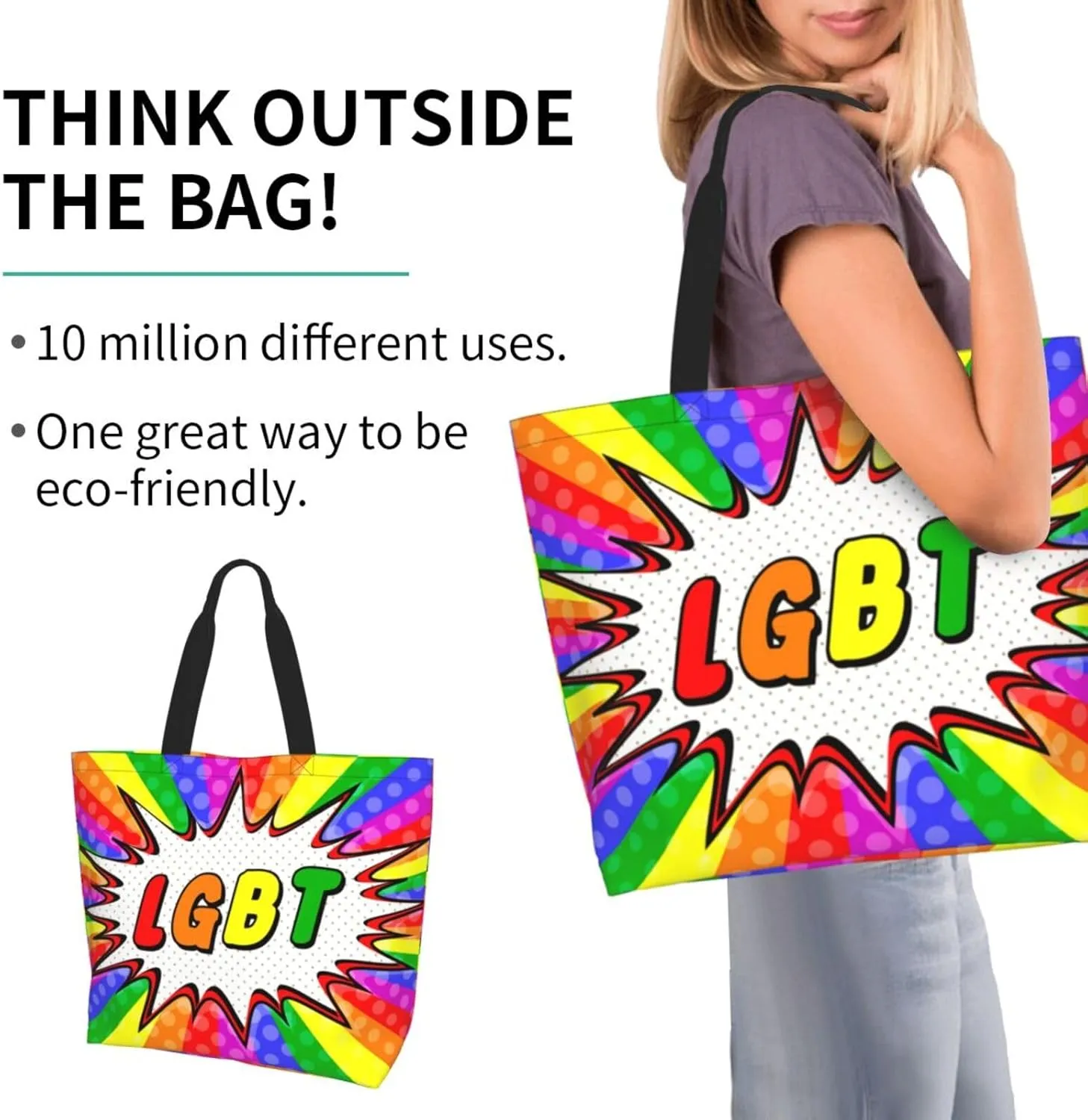 Lgbt Rainbow Hearts Tote Bag For Women MenLGBT Pride Shoulder Bag Rainbow Handbag For Shopping, Work, Travel