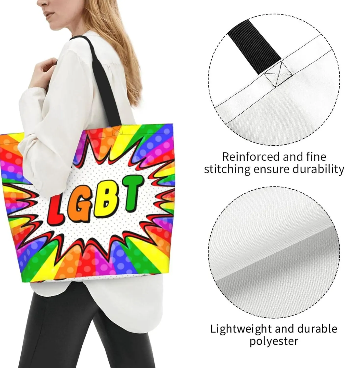 Lgbt Rainbow Hearts Tote Bag For Women MenLGBT Pride Shoulder Bag Rainbow Handbag For Shopping, Work, Travel