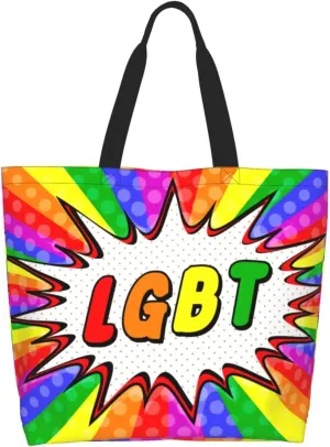 Lgbt Rainbow Hearts Tote Bag For Women MenLGBT Pride Shoulder Bag Rainbow Handbag For Shopping, Work, Travel