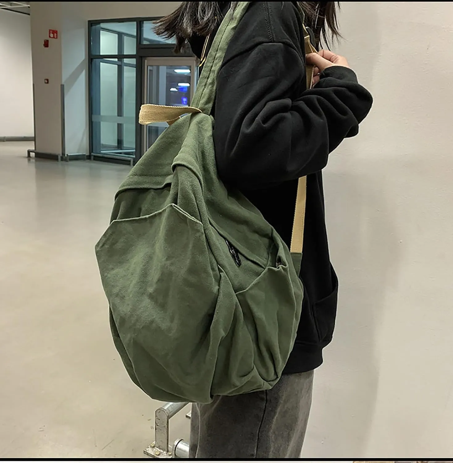 Lightweight Travel Canvas Backpack Vintage Daypack YK2 Backpack Multipurpose Adjustable Shoulder Straps Backpack Travel Green