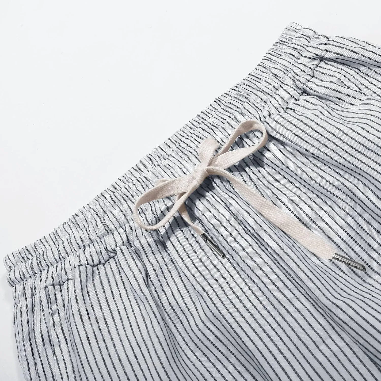 Linen Pants for Women 2025 Striped Drawstring Button Down Straight Wide Leg Trousers Casual Loose Baggy Ankle Pants