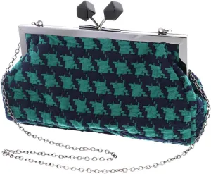 Li'Shay Oversized Houndstooth Clutch Evening Bag - Green