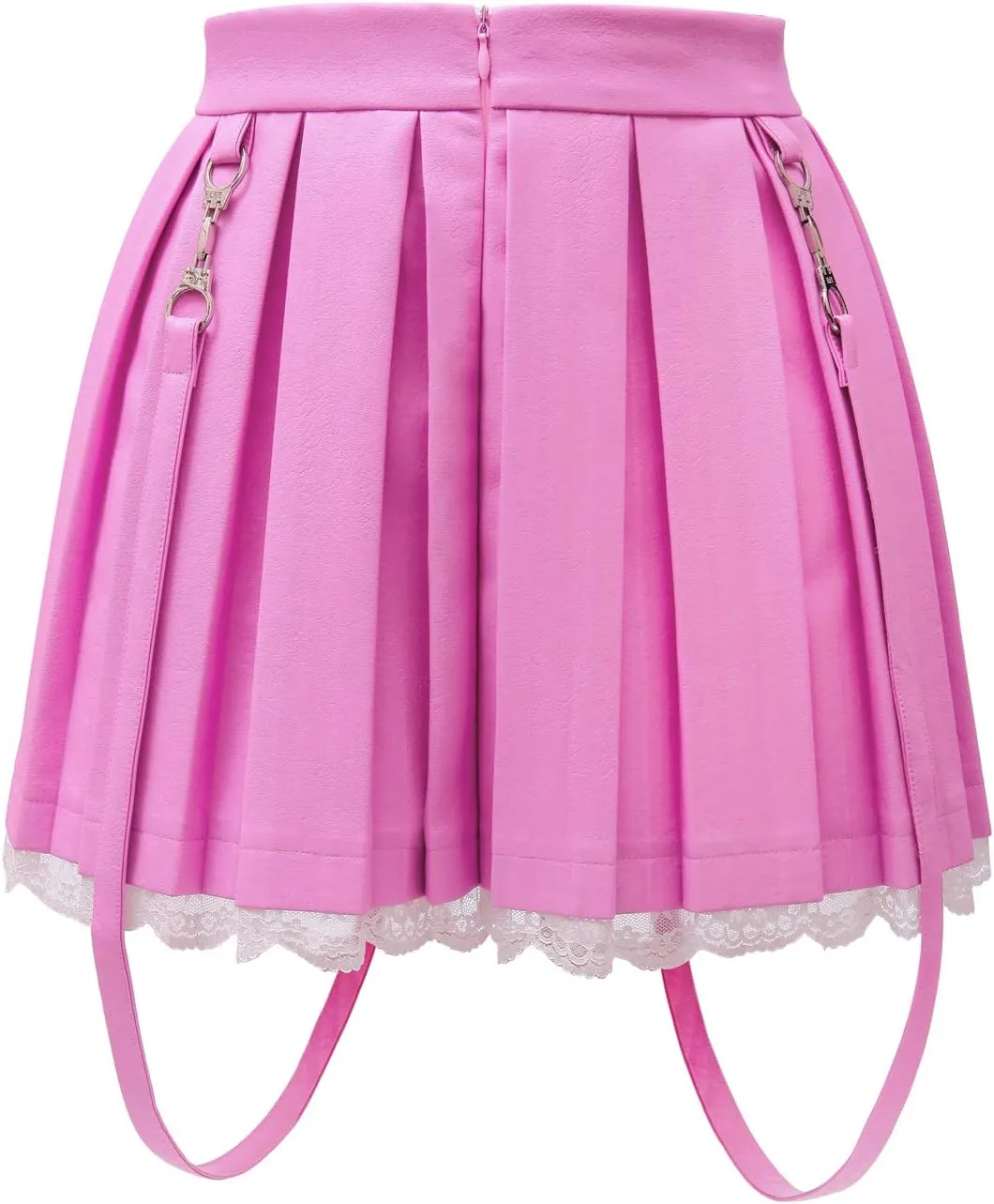 Littleforbig Women's A-Line Pleated Faux Leather Flared Casual Lace Trim Mini Skirts - Troublemaker