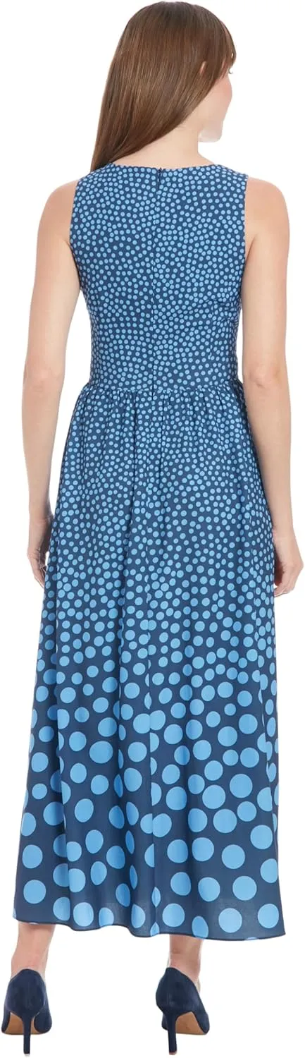 London Times Women's Sleeveless V-Neck Midi Pleated A-line Skirt-Elegant Cocktail Wedding Guest Dress