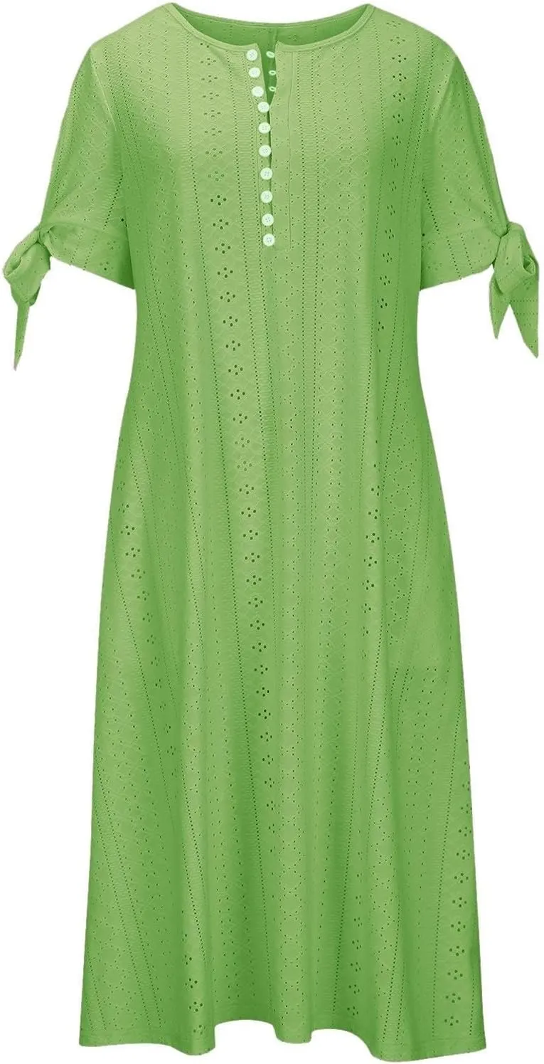 Long Maxi Long Dresses for Women 2025 Trendy Short Sleeve Eyelet Tshirt Dress Casual Summer Beach Vacation Sundresses