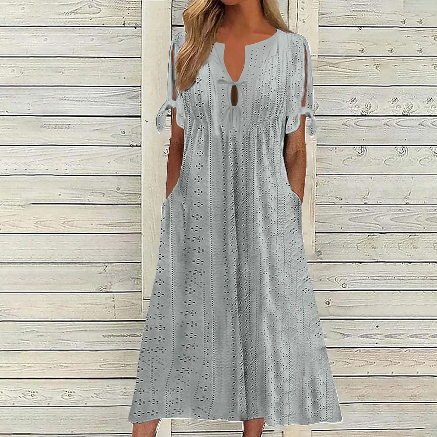 Long Maxi Long Dresses for Women 2025 Trendy Short Sleeve Eyelet Tshirt Dress Casual Summer Beach Vacation Sundresses