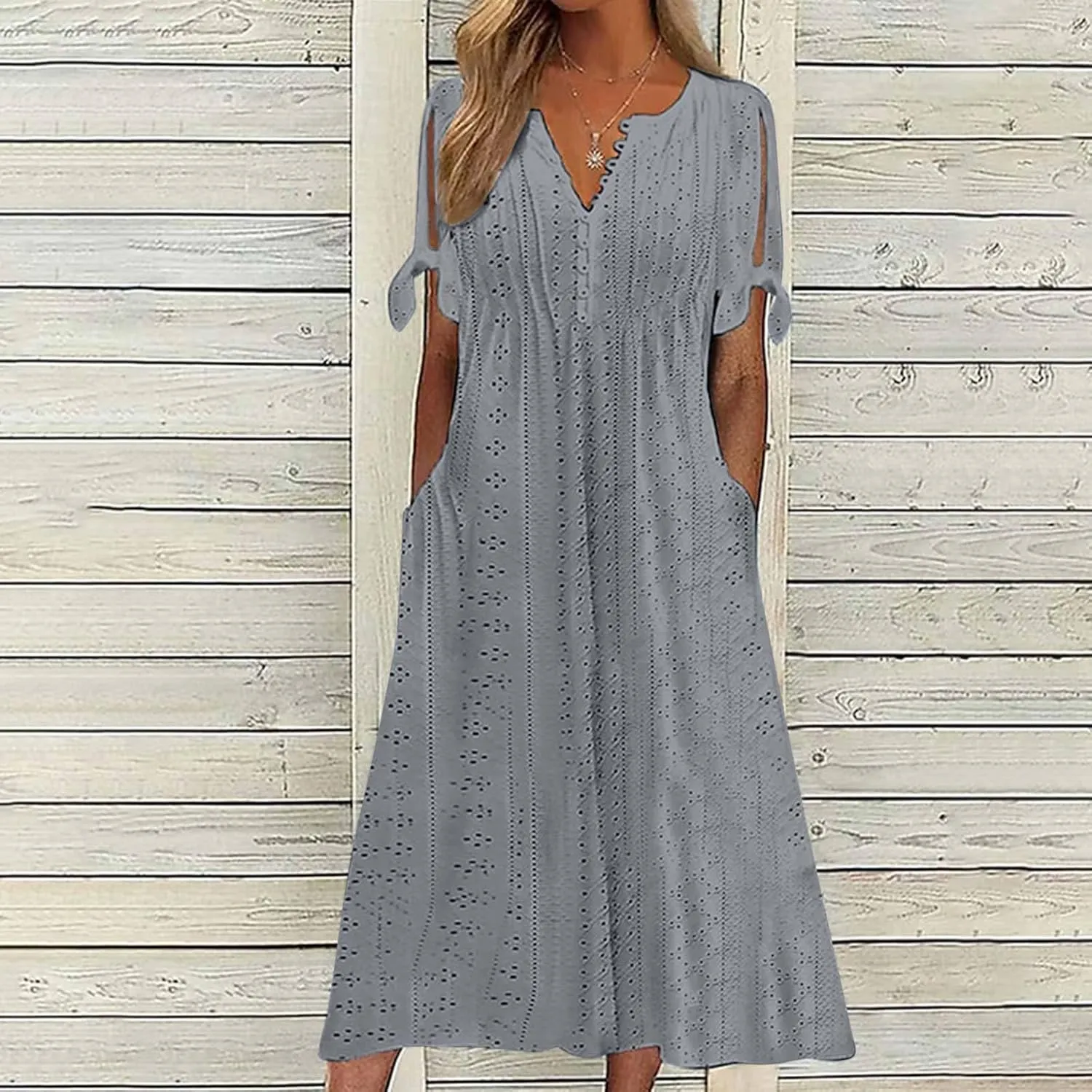 Long Maxi Long Dresses for Women 2025 Trendy Short Sleeve Eyelet Tshirt Dress Casual Summer Beach Vacation Sundresses