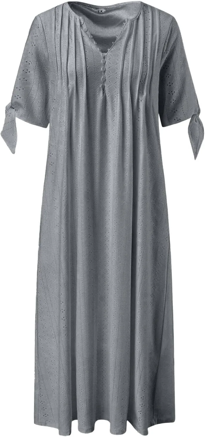Long Maxi Long Dresses for Women 2025 Trendy Short Sleeve Eyelet Tshirt Dress Casual Summer Beach Vacation Sundresses