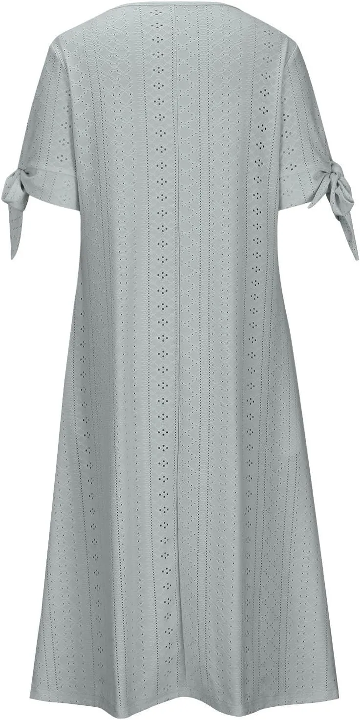 Long Maxi Long Dresses for Women 2025 Trendy Short Sleeve Eyelet Tshirt Dress Casual Summer Beach Vacation Sundresses