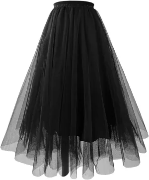 Long Tutu Skirts for Women Formal Dance Party Skirt Elastic Waist Layered Prom Midi Tutu Skirt