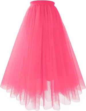 Long Tutu Skirts for Women Formal Dance Party Skirt Elastic Waist Layered Prom Midi Tutu Skirt