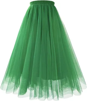 Long Tutu Skirts for Women Formal Dance Party Skirt Elastic Waist Layered Prom Midi Tutu Skirt