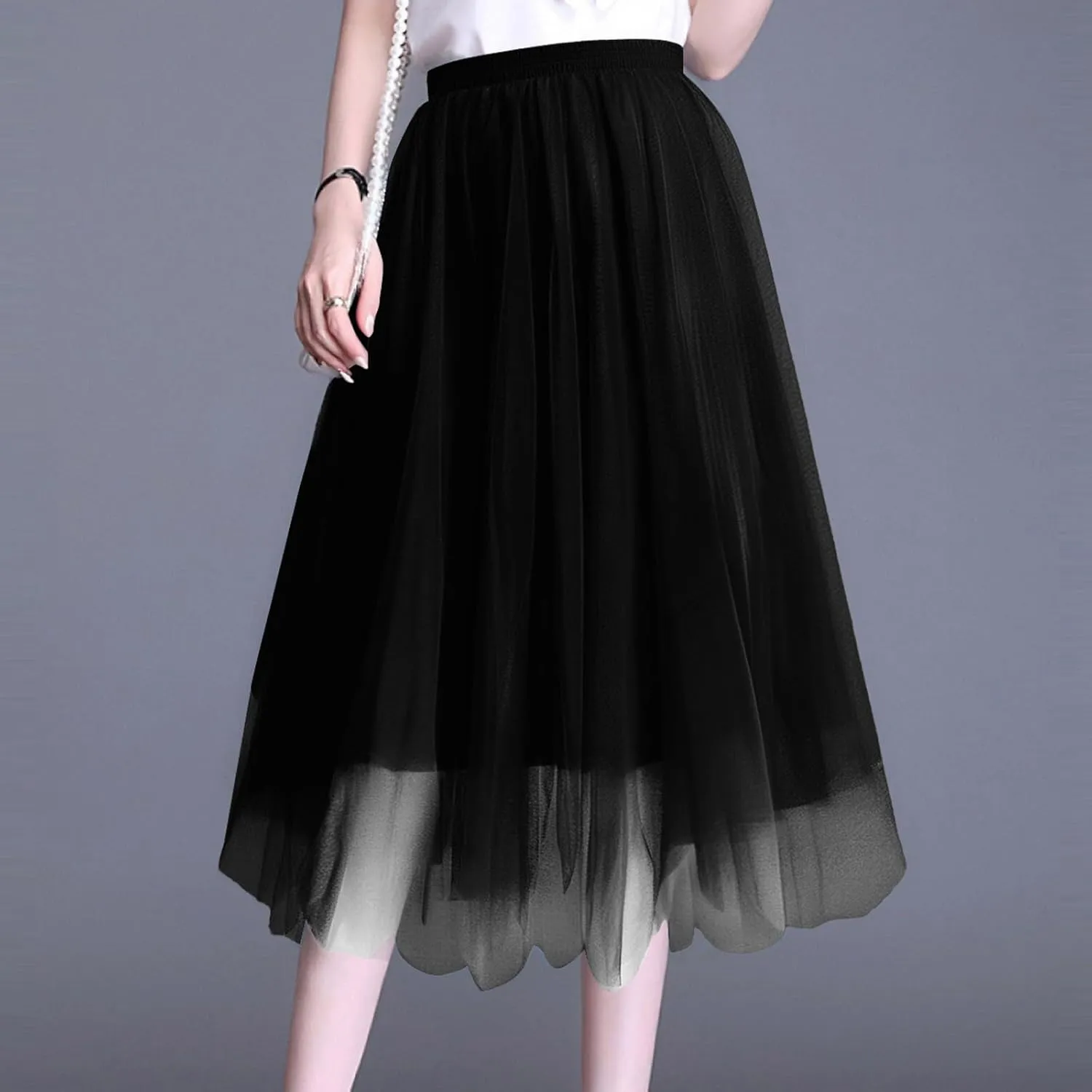 Long Tutu Skirts for Women Formal Dance Party Skirt Elastic Waist Layered Prom Midi Tutu Skirt