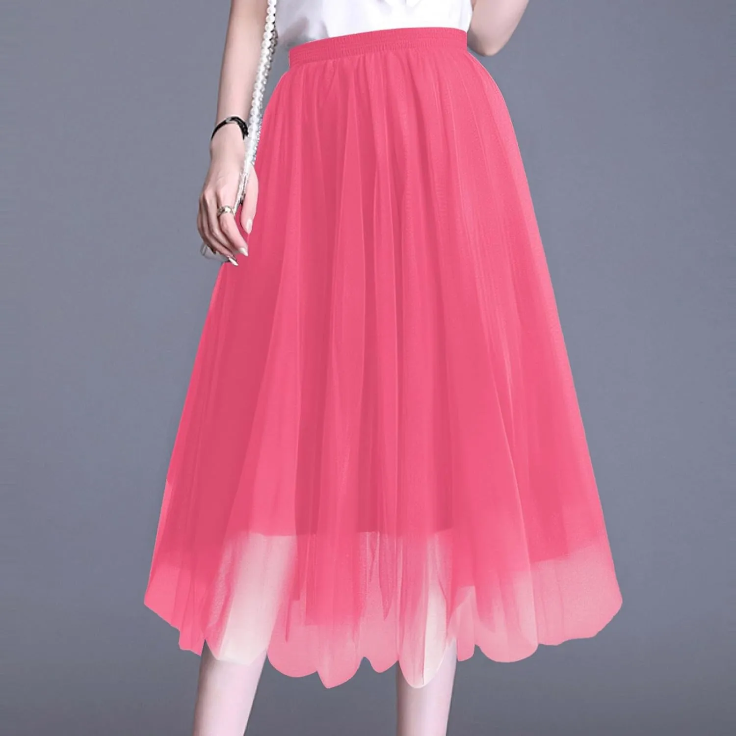 Long Tutu Skirts for Women Formal Dance Party Skirt Elastic Waist Layered Prom Midi Tutu Skirt