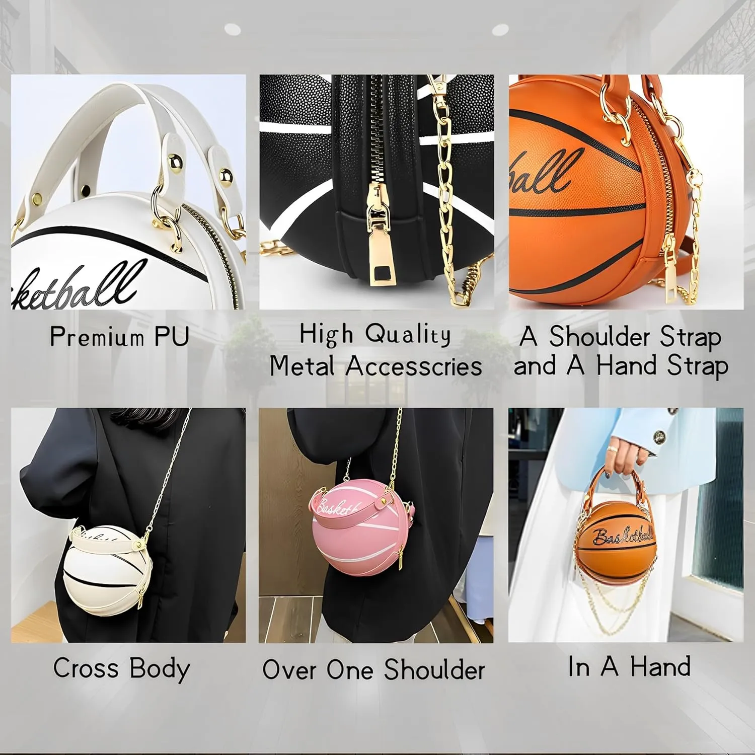 LoveWLC basketball Shaped purse Cross Body Bag,PU Handbag Shoulder Bag for Girls Women