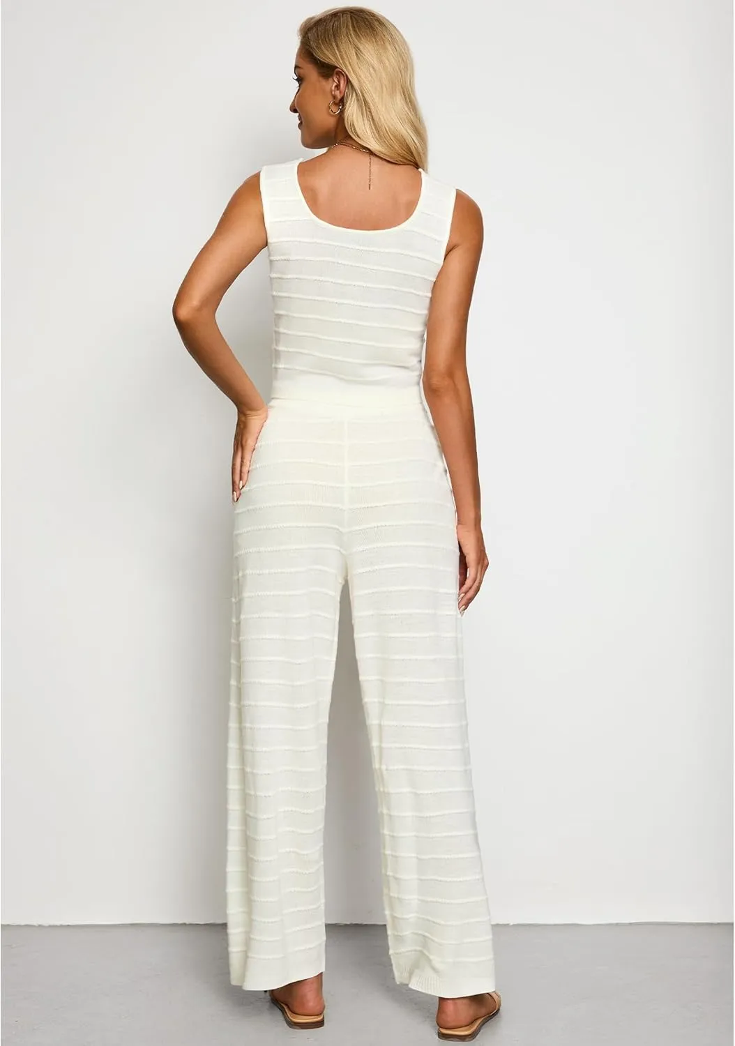 luvamia Knitted 2 Piece Sets for Women Summer Ribbed Tank Top with High Waisted Wide Leg Ankle Crop Pants Sets Vacation
