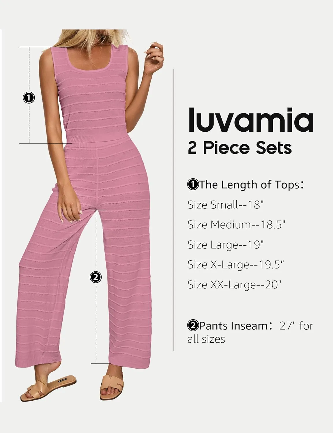 luvamia Knitted 2 Piece Sets for Women Summer Ribbed Tank Top with High Waisted Wide Leg Ankle Crop Pants Sets Vacation