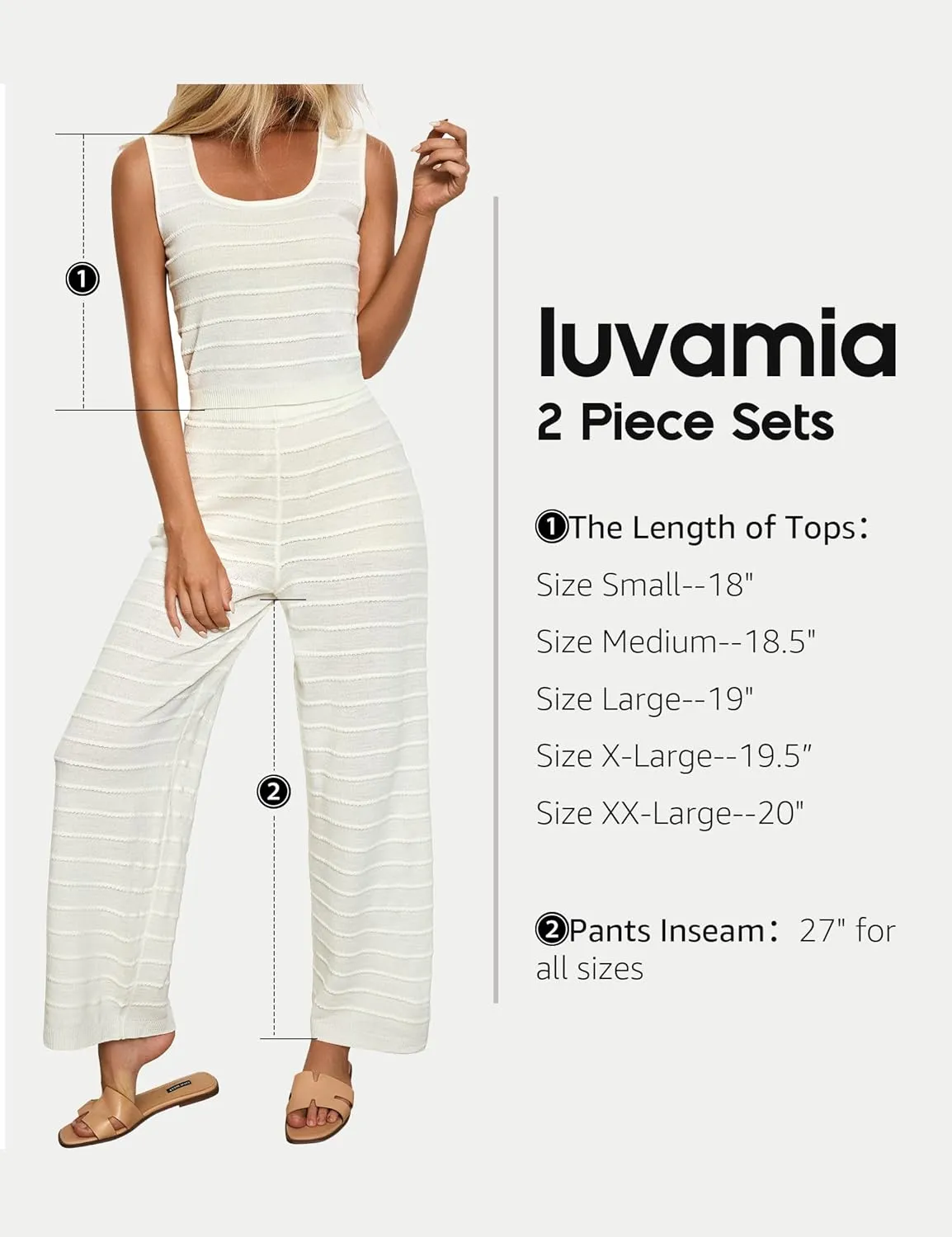 luvamia Knitted 2 Piece Sets for Women Summer Ribbed Tank Top with High Waisted Wide Leg Ankle Crop Pants Sets Vacation