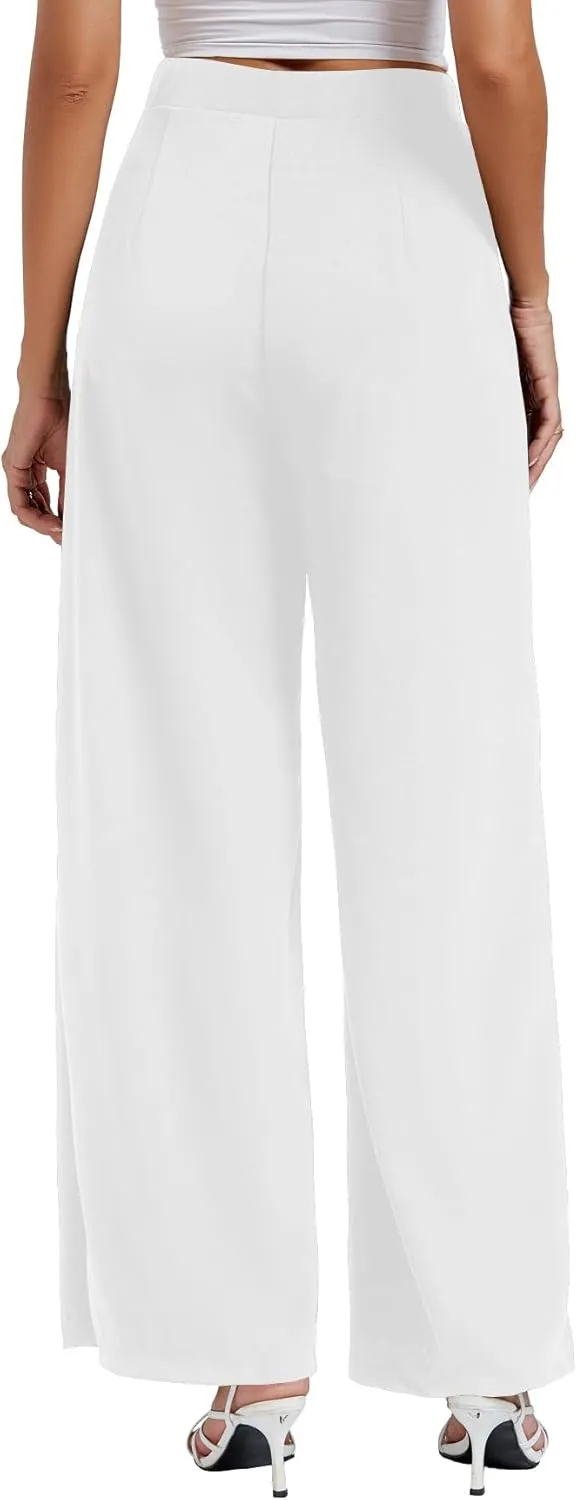 LYANER Women's Casual Elastic High Waist Double Breasted Wide Leg Long Pants Trouser
