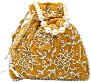 Maroon Velvet Embroidered Potli Bag for Women  Handcrafted Zari Beaded Clutch