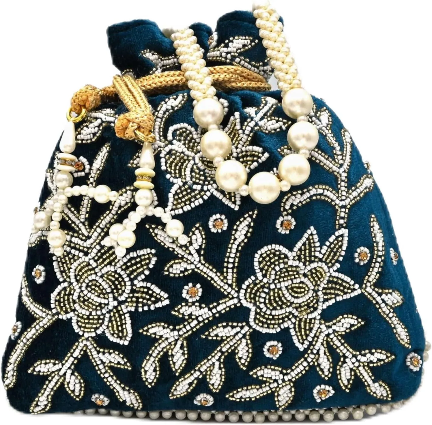 Maroon Velvet Embroidered Potli Bag for Women  Handcrafted Zari Beaded Clutch